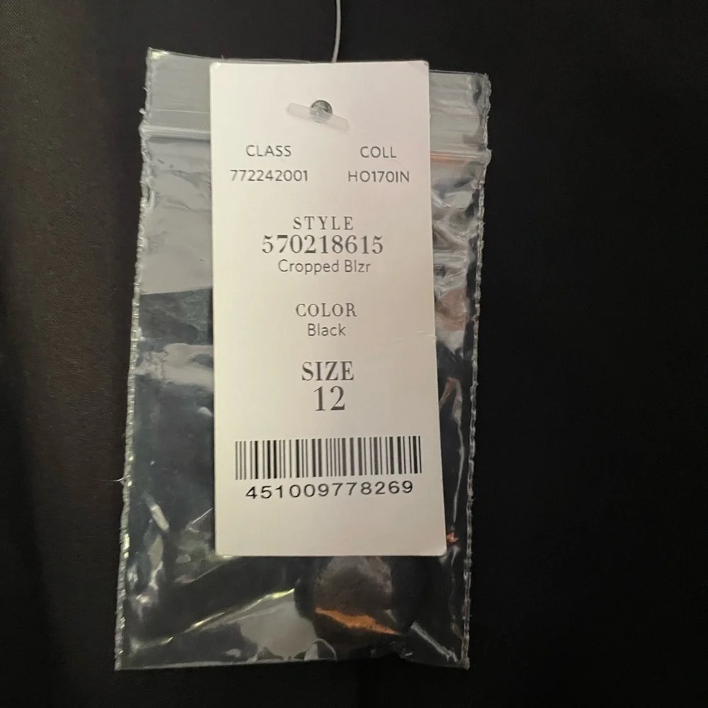 White House Black Market Black Cropped Blazer Suit Jacket, New with Tags, Sz 12 - Picture 3 of 7